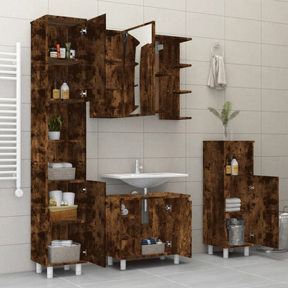 vidaXL 4-tlg. Badmöbel-Set Räuchereiche Holzwerkstoff