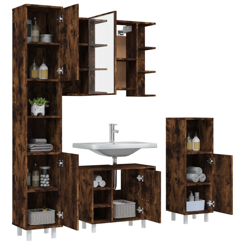 vidaXL 4-tlg. Badmöbel-Set Räuchereiche Holzwerkstoff