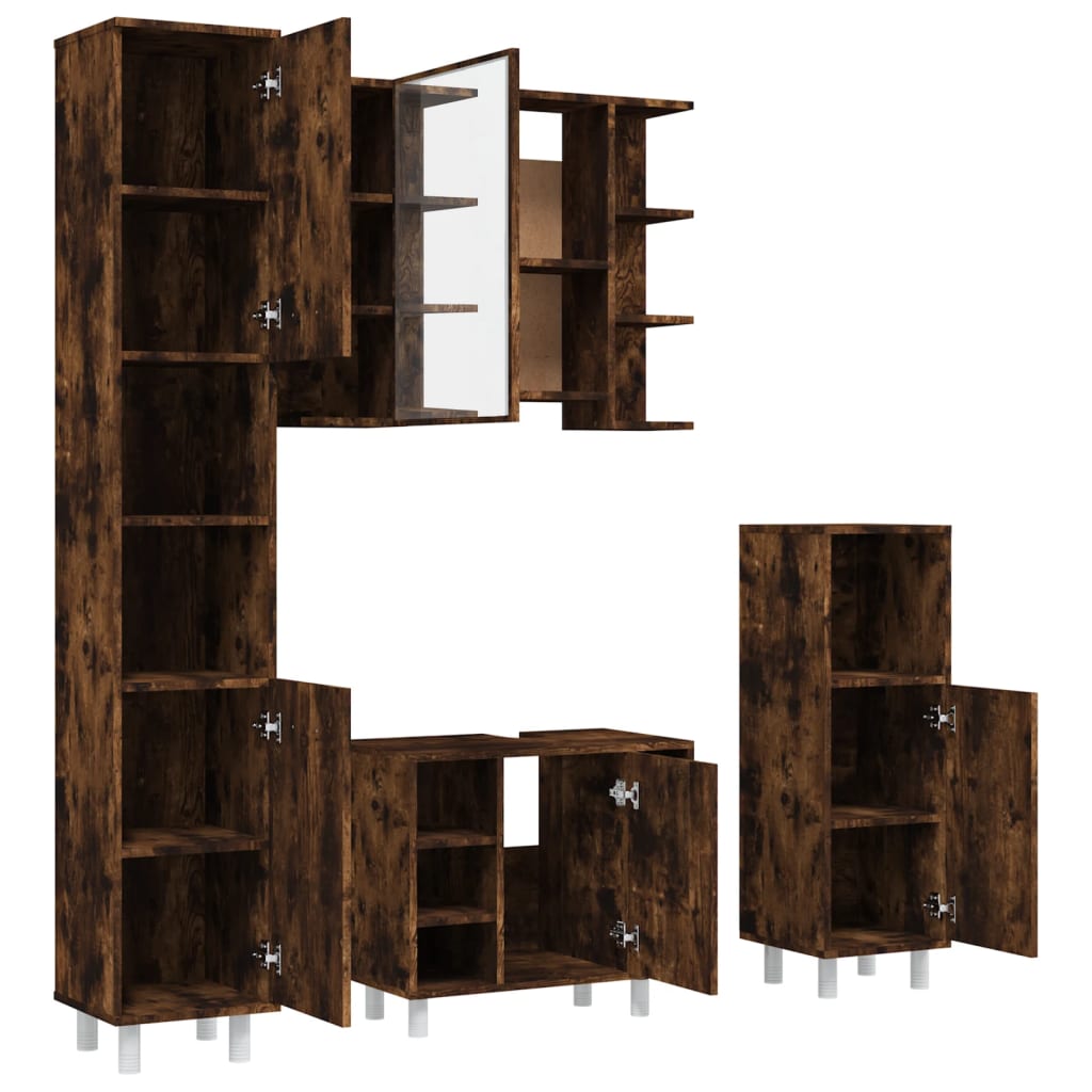 vidaXL 4-tlg. Badmöbel-Set Räuchereiche Holzwerkstoff