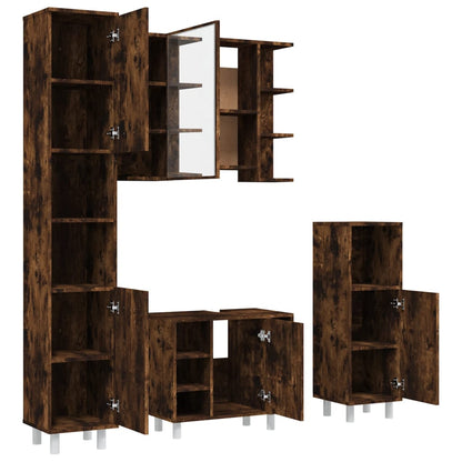 vidaXL 4-tlg. Badmöbel-Set Räuchereiche Holzwerkstoff