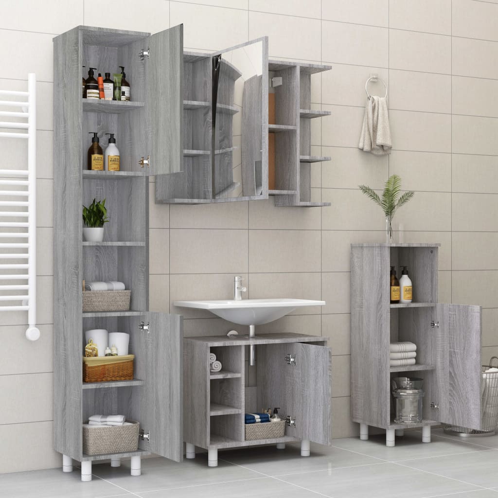 vidaXL Ensemble de meubles de salle de bain 4 pcs Gris Sonoma Aggloméré