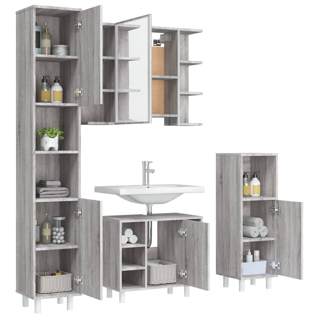 vidaXL Ensemble de meubles de salle de bain 4 pcs Gris Sonoma Aggloméré