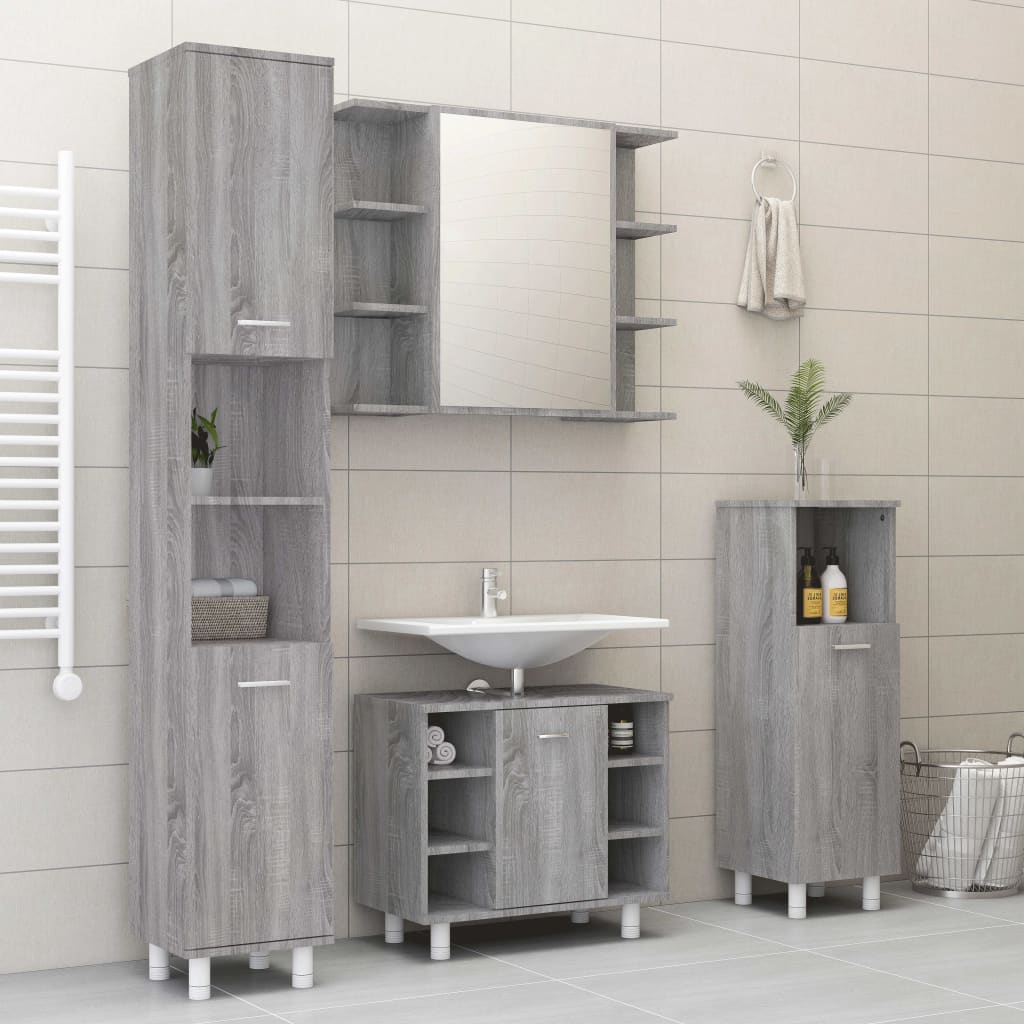 vidaXL Ensemble de meubles de salle de bain 4 pcs Gris Sonoma Aggloméré