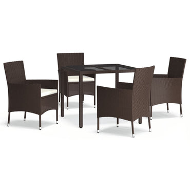 vidaXL Ensemble repas de jardin 5 pcs avec coussins résine tressée marron