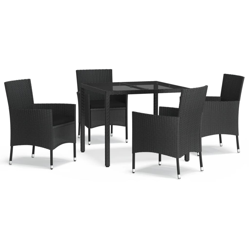 vidaXL 5-tlg. Garten-Essgruppe mit Kissen Schwarz Poly Rattan