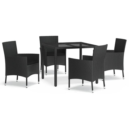 vidaXL 5-tlg. Garten-Essgruppe mit Kissen Schwarz Poly Rattan