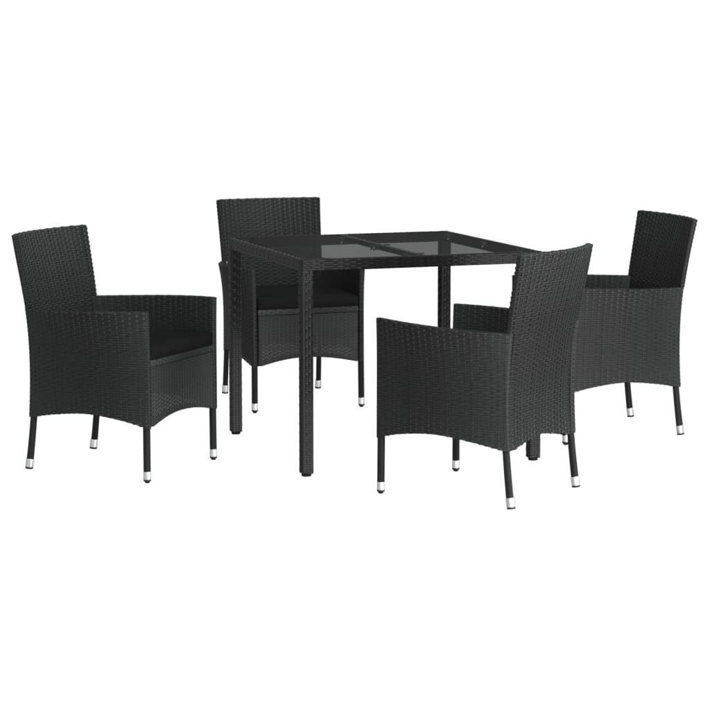 vidaXL 5-tlg. Garten-Essgruppe mit Kissen Schwarz Poly Rattan