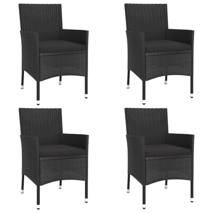 vidaXL 5-tlg. Garten-Essgruppe mit Kissen Schwarz Poly Rattan