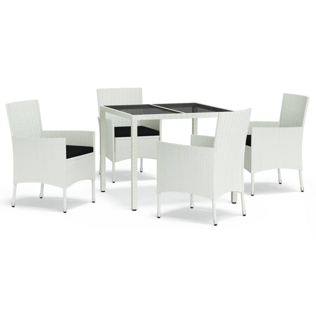 vidaXL 5-tlg. Garten-Essgarnitur mit Kissen Weiß Poly Rattan