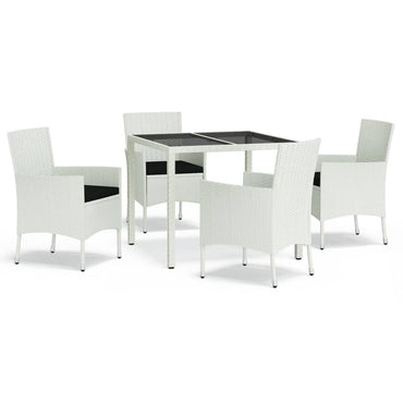 vidaXL 5-tlg. Garten-Essgarnitur mit Kissen Weiß Poly Rattan