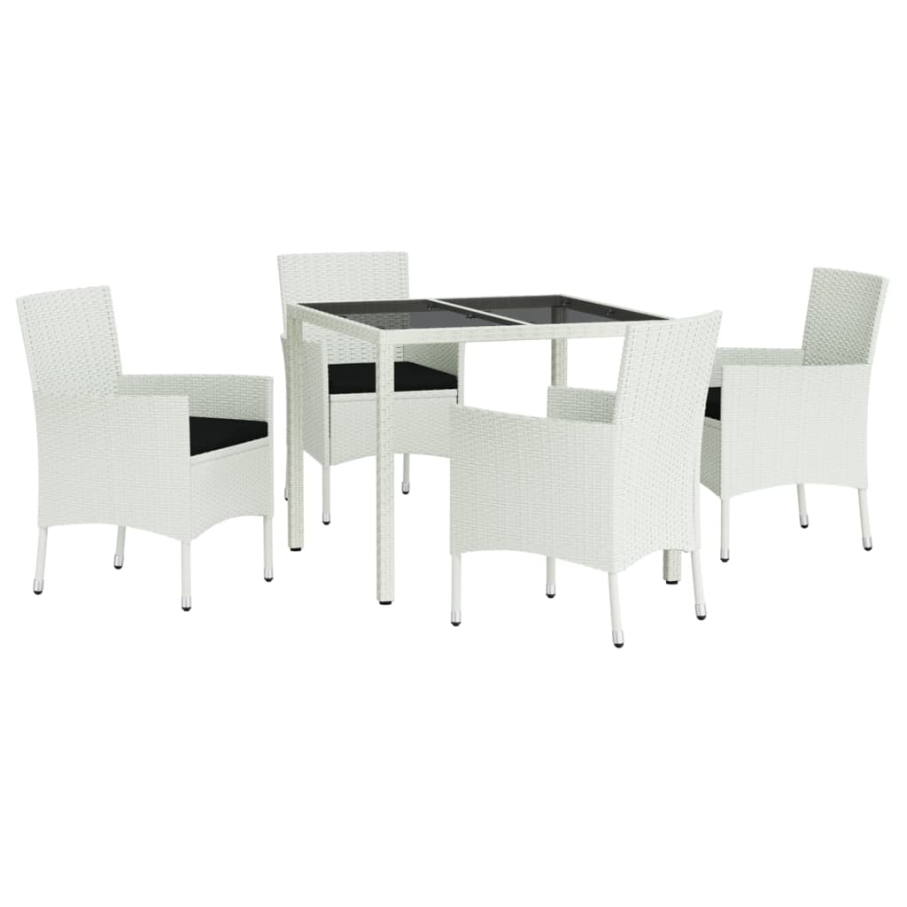 vidaXL 5-tlg. Garten-Essgarnitur mit Kissen Weiß Poly Rattan