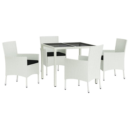 vidaXL 5-tlg. Garten-Essgarnitur mit Kissen Weiß Poly Rattan