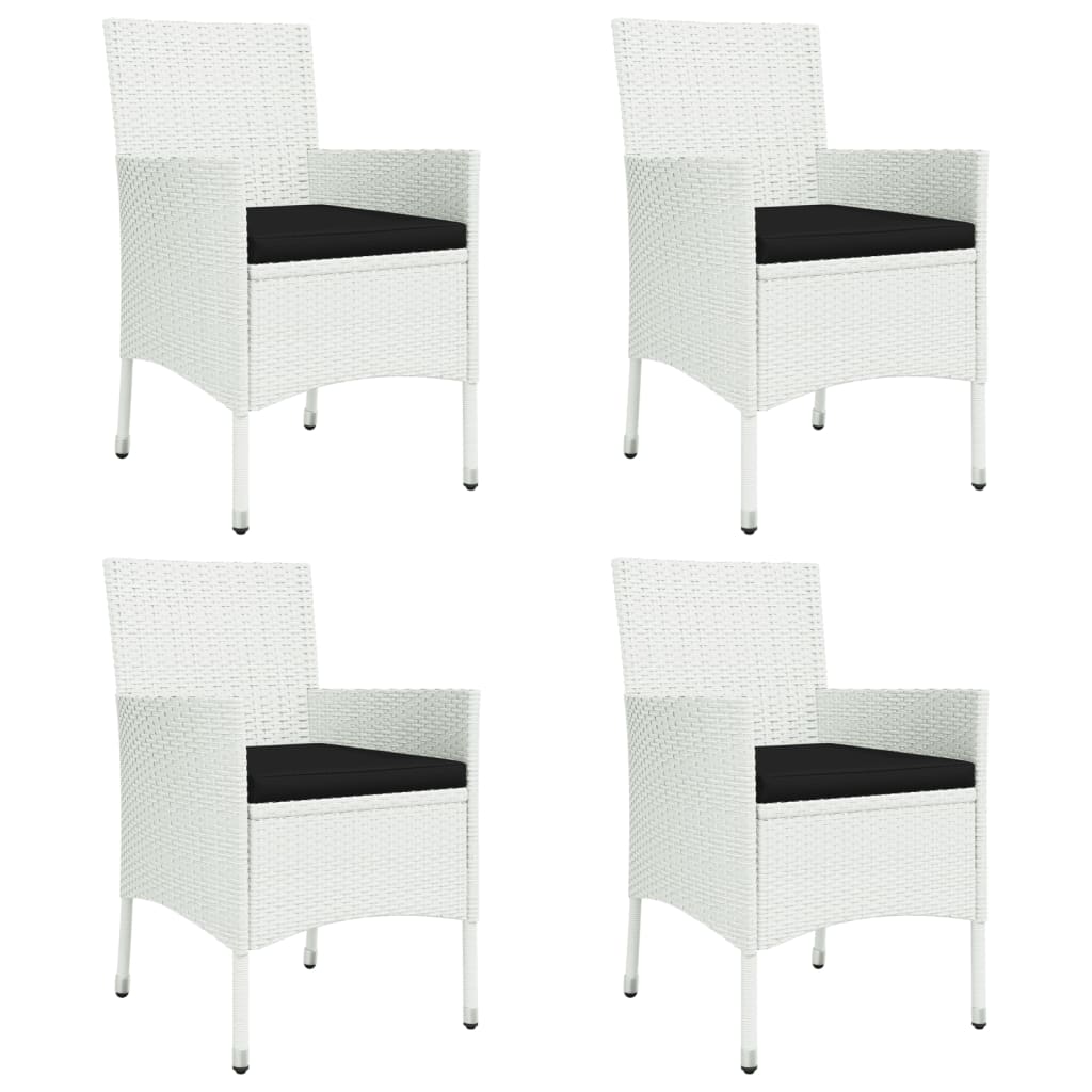 vidaXL 5-tlg. Garten-Essgarnitur mit Kissen Weiß Poly Rattan