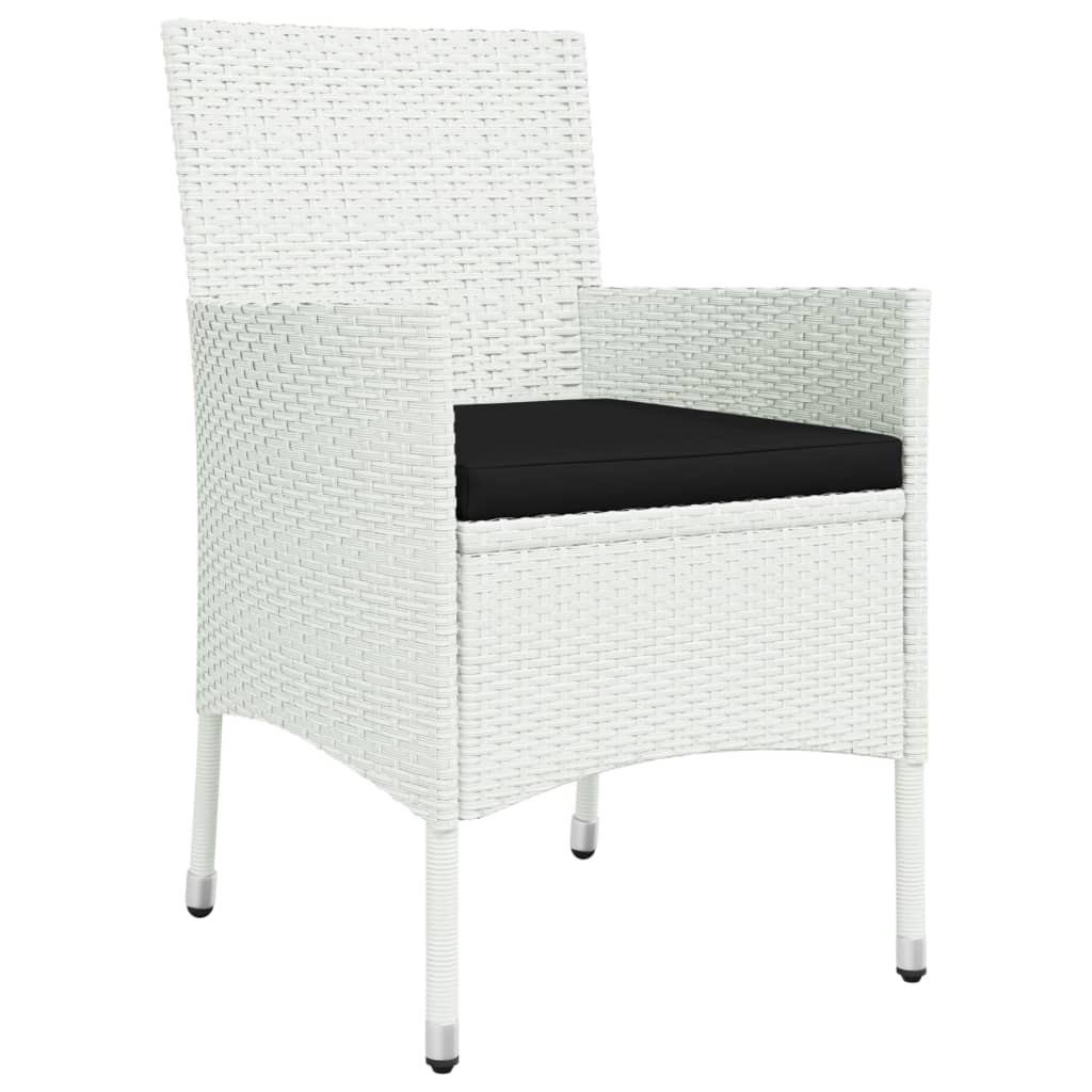 vidaXL 5-tlg. Garten-Essgarnitur mit Kissen Weiß Poly Rattan