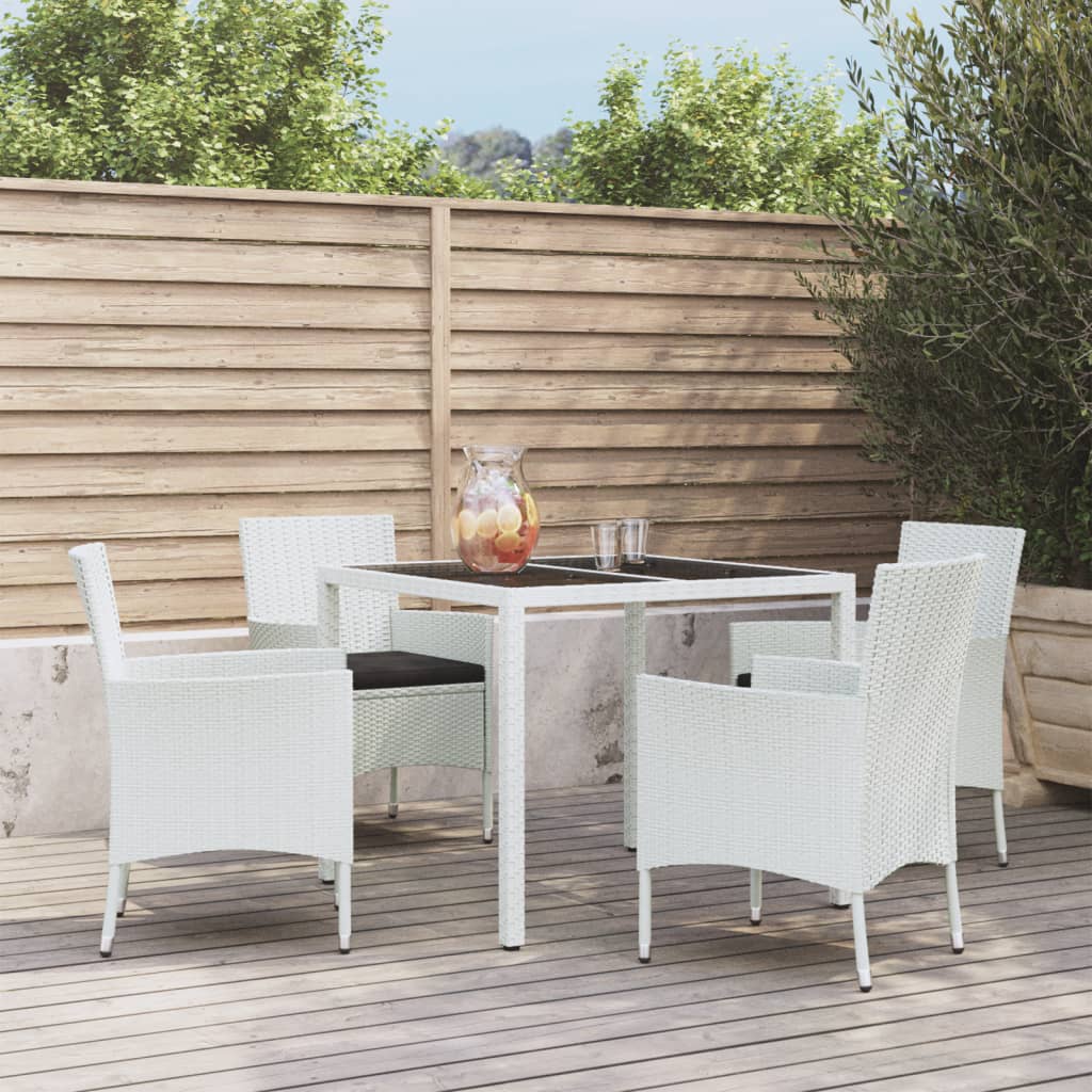 vidaXL 5-tlg. Garten-Essgarnitur mit Kissen Weiß Poly Rattan