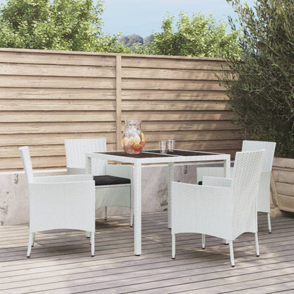 vidaXL 5-tlg. Garten-Essgarnitur mit Kissen Weiß Poly Rattan