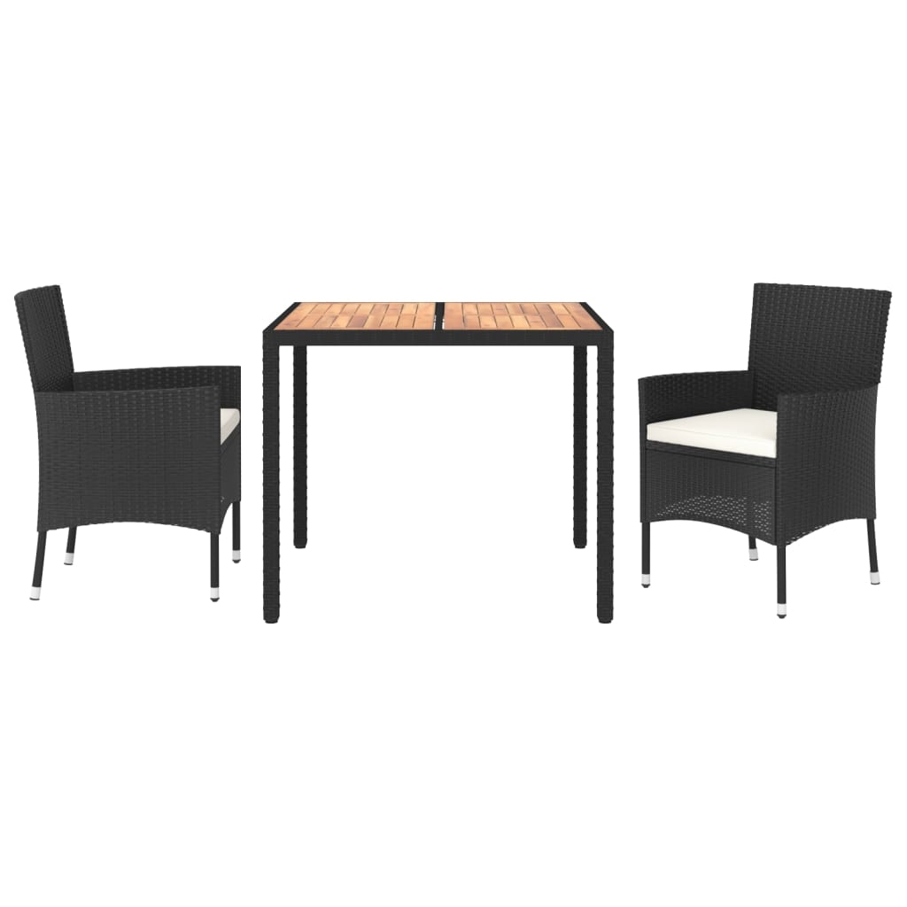 vidaXL 3-tlg. Garten-Essgruppe mit Kissen Schwarz Poly Rattan