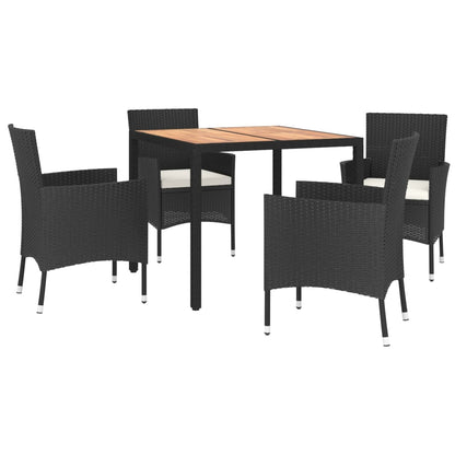 vidaXL 5-tlg. Garten-Essgruppe mit Kissen Schwarz Poly Rattan