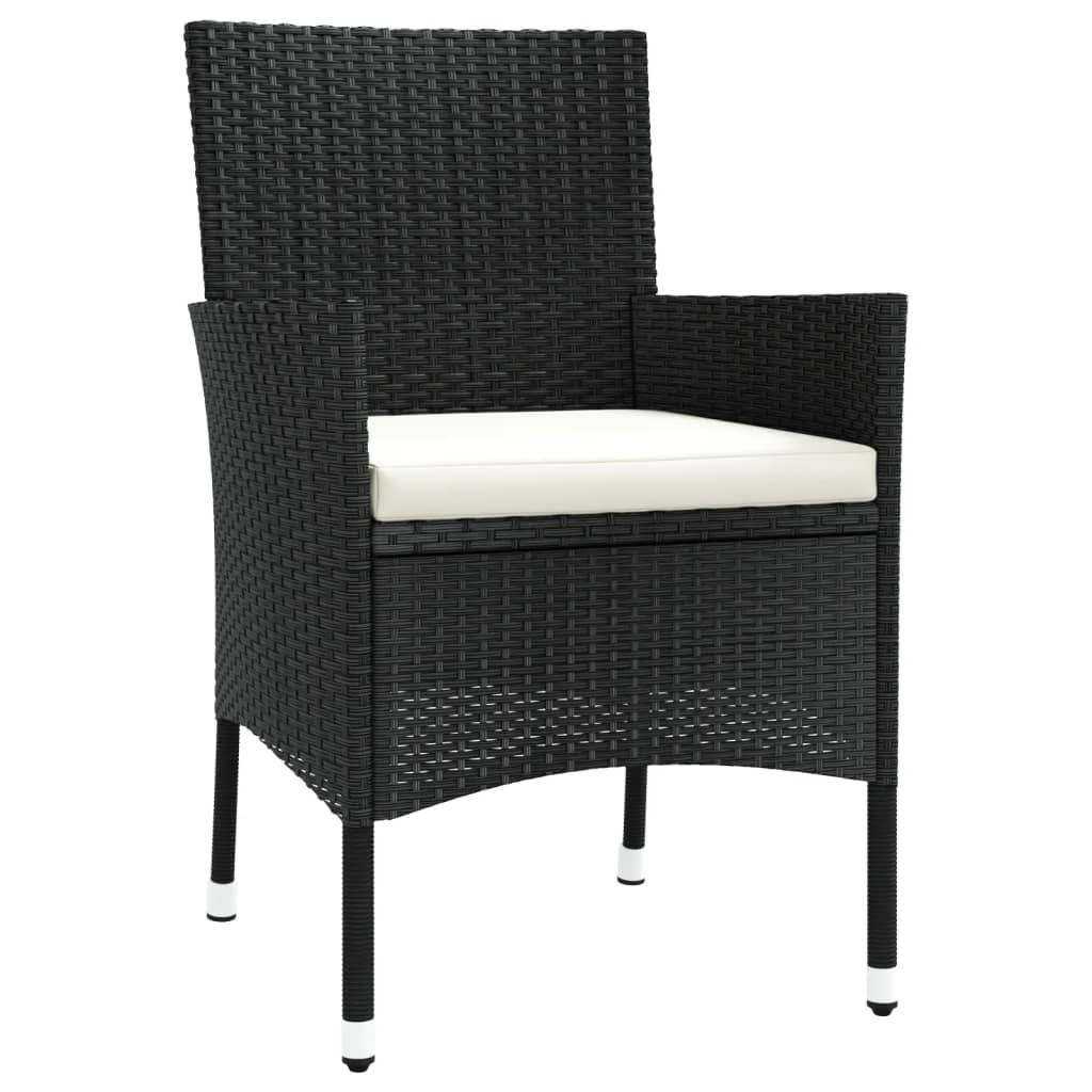 vidaXL 5-tlg. Garten-Essgruppe mit Kissen Schwarz Poly Rattan