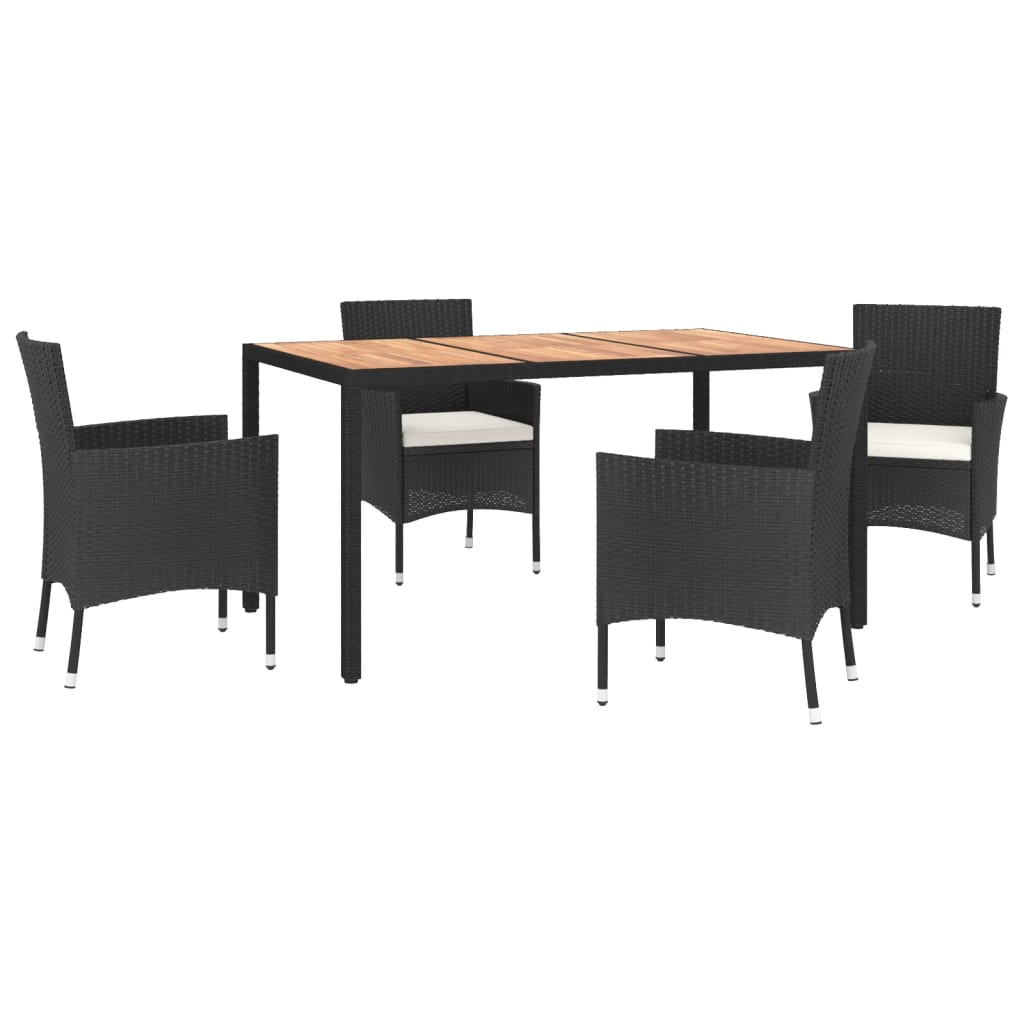 vidaXL 5-tlg. Garten-Essgruppe mit Kissen Schwarz Poly Rattan