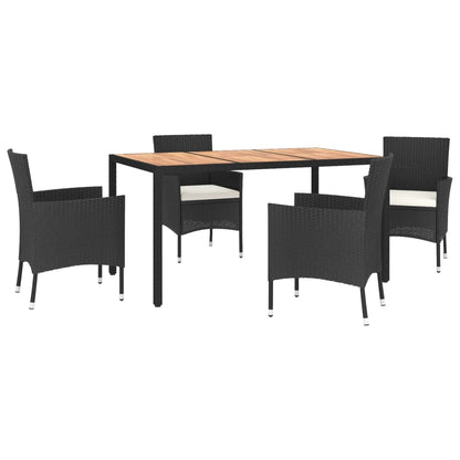 vidaXL 5-tlg. Garten-Essgruppe mit Kissen Schwarz Poly Rattan