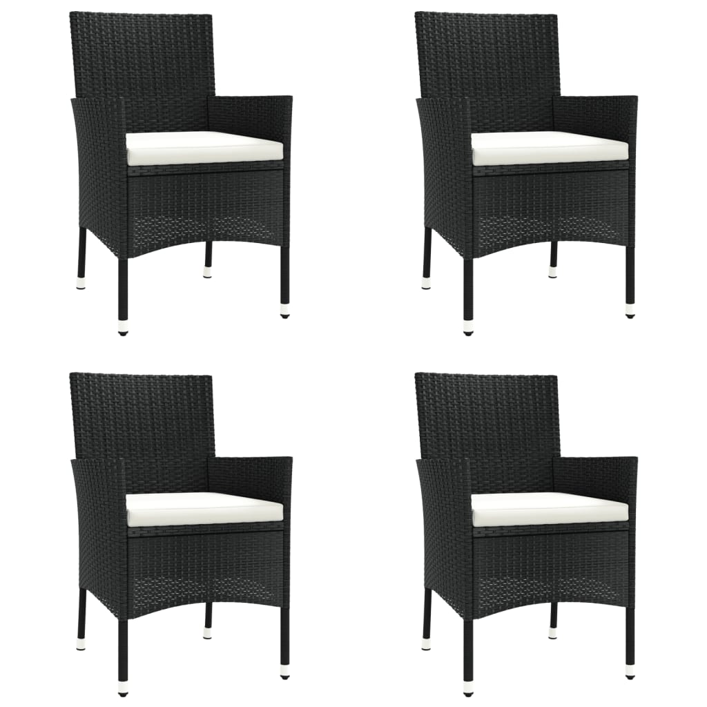 vidaXL 5-tlg. Garten-Essgruppe mit Kissen Schwarz Poly Rattan