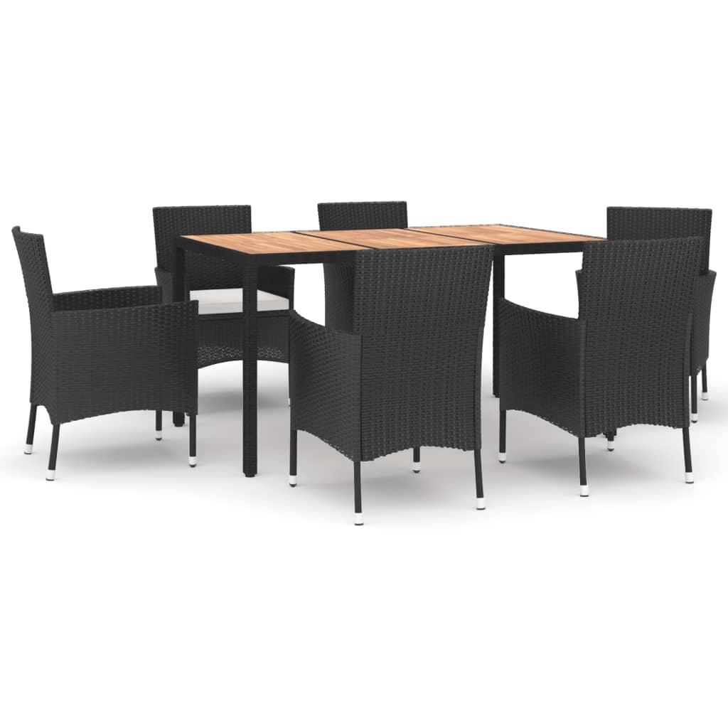 vidaXL 7-tlg. Garten-Essgruppe mit Kissen Schwarz Poly Rattan
