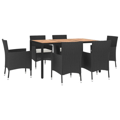 vidaXL 7-tlg. Garten-Essgruppe mit Kissen Schwarz Poly Rattan