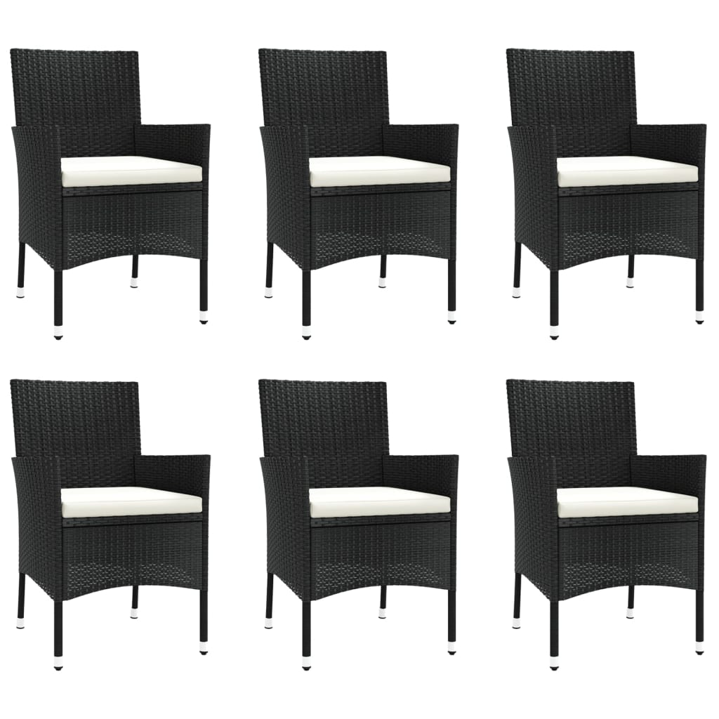 vidaXL 7-tlg. Garten-Essgruppe mit Kissen Schwarz Poly Rattan