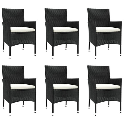 vidaXL 7-tlg. Garten-Essgruppe mit Kissen Schwarz Poly Rattan