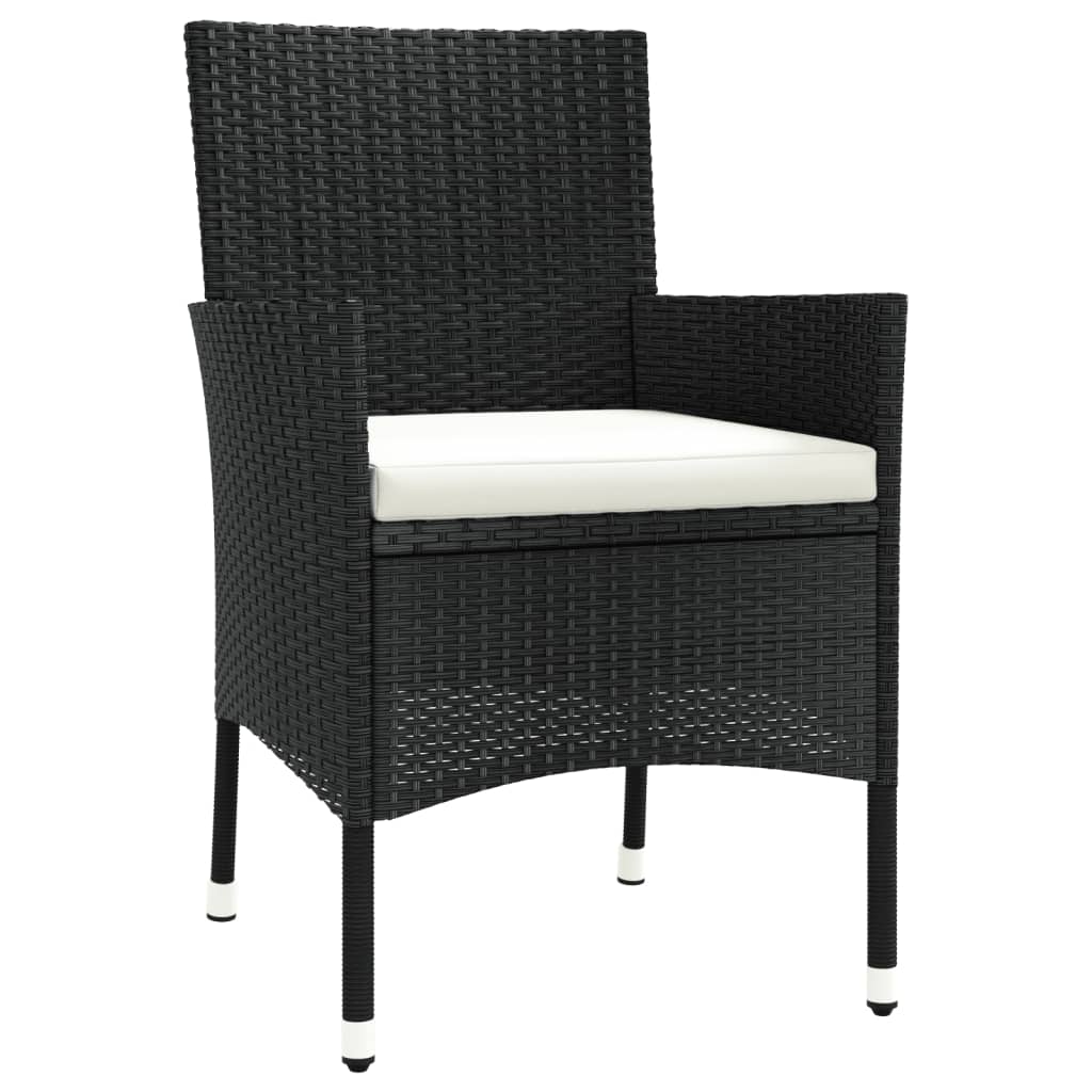 vidaXL 7-tlg. Garten-Essgruppe mit Kissen Schwarz Poly Rattan