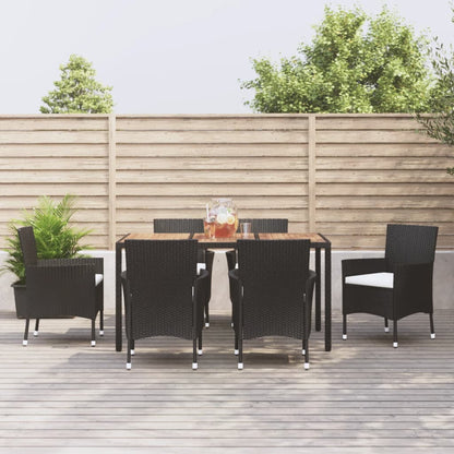 vidaXL 7-tlg. Garten-Essgruppe mit Kissen Schwarz Poly Rattan