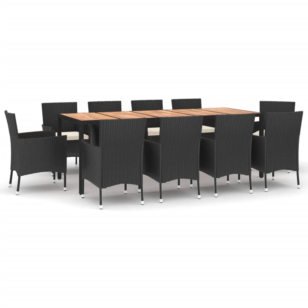 vidaXL 11-tlg. Garten-Essgruppe mit Kissen Schwarz Poly Rattan