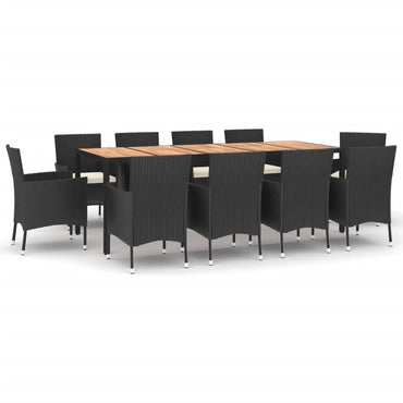 vidaXL 11-tlg. Garten-Essgruppe mit Kissen Schwarz Poly Rattan
