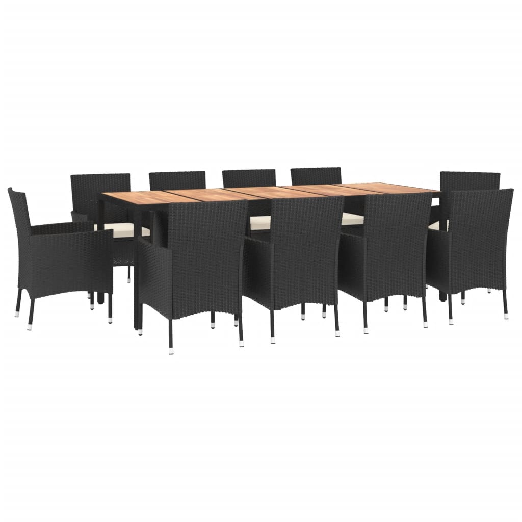 vidaXL 11-tlg. Garten-Essgruppe mit Kissen Schwarz Poly Rattan