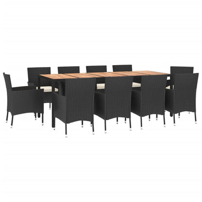vidaXL 11-tlg. Garten-Essgruppe mit Kissen Schwarz Poly Rattan