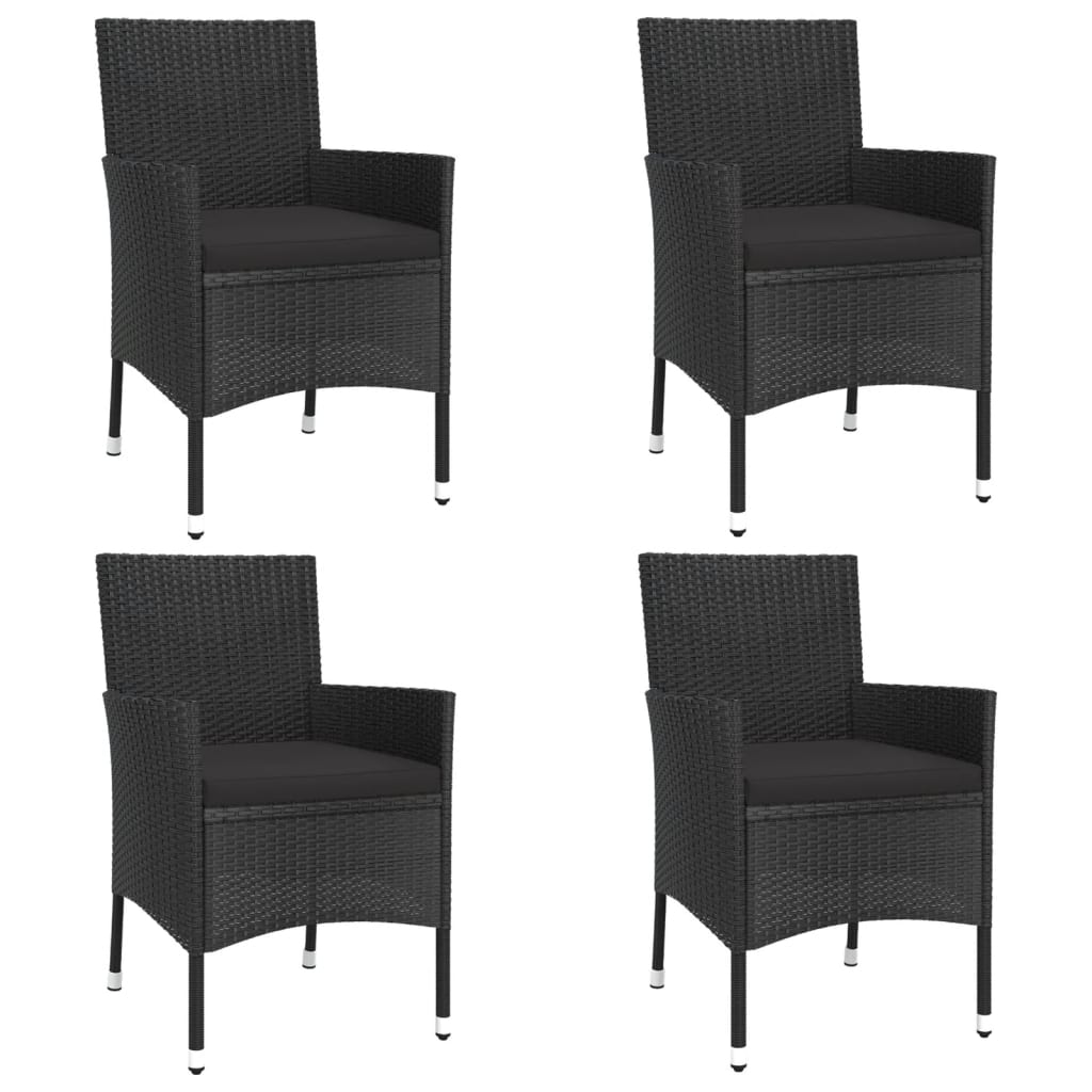 vidaXL 5-tlg. Garten-Essgruppe mit Kissen Schwarz Poly Rattan