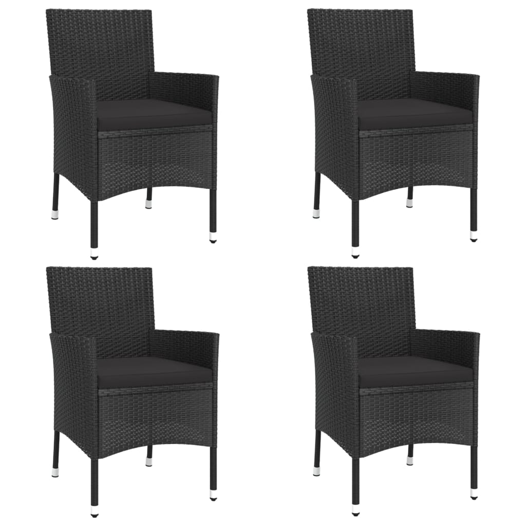 vidaXL 5-tlg. Garten-Essgruppe mit Kissen Schwarz Poly Rattan