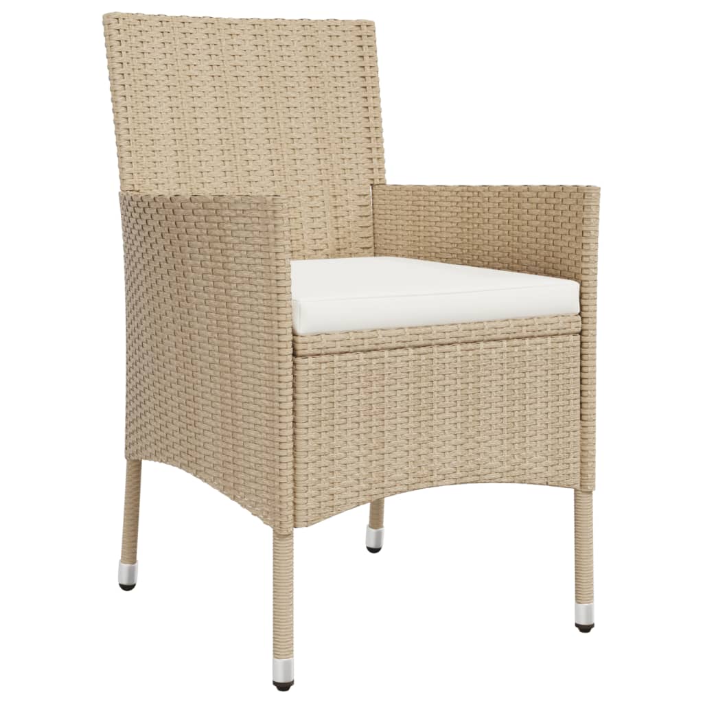vidaXL 5-tlg. Garten-Bistro-Set mit Kissen Beige Poly Rattan