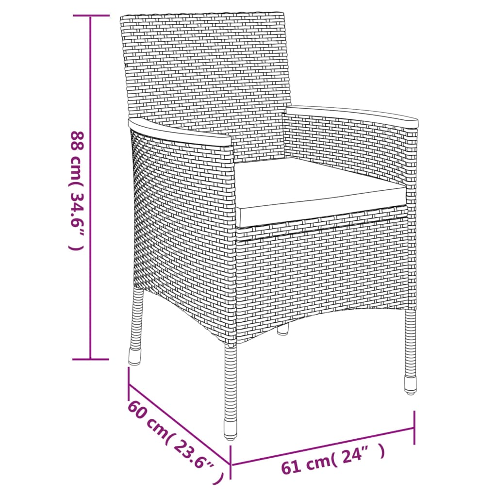 vidaXL 5-tlg. Garten-Bistro-Set mit Kissen Schwarz Poly Rattan