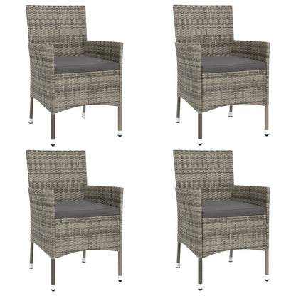 vidaXL 5-tlg. Garten-Bistro-Set mit Kissen Grau Poly Rattan