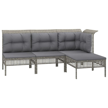 vidaXL Salon de jardin 4 pcs avec coussins Gris Résine tressée