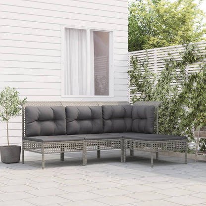 vidaXL Salon de jardin 4 pcs avec coussins Gris Résine tressée