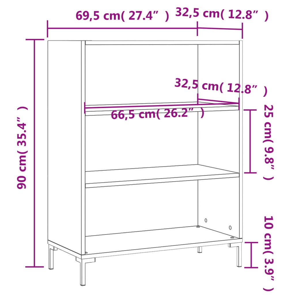 vidaXL Bücherregal Grau Sonoma 69,5x32,5x90 cm Holzwerkstoff