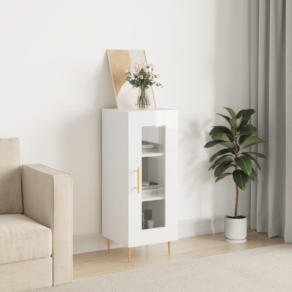 vidaXL Buffet haut brillant blanc 34,5x34x90 cm Bois d'ingénierie