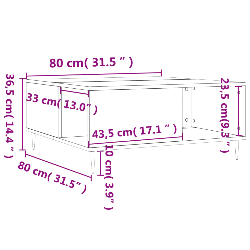 vidaXL Couchtisch Grau Sonoma 80x80x36,5 cm Holzwerkstoff