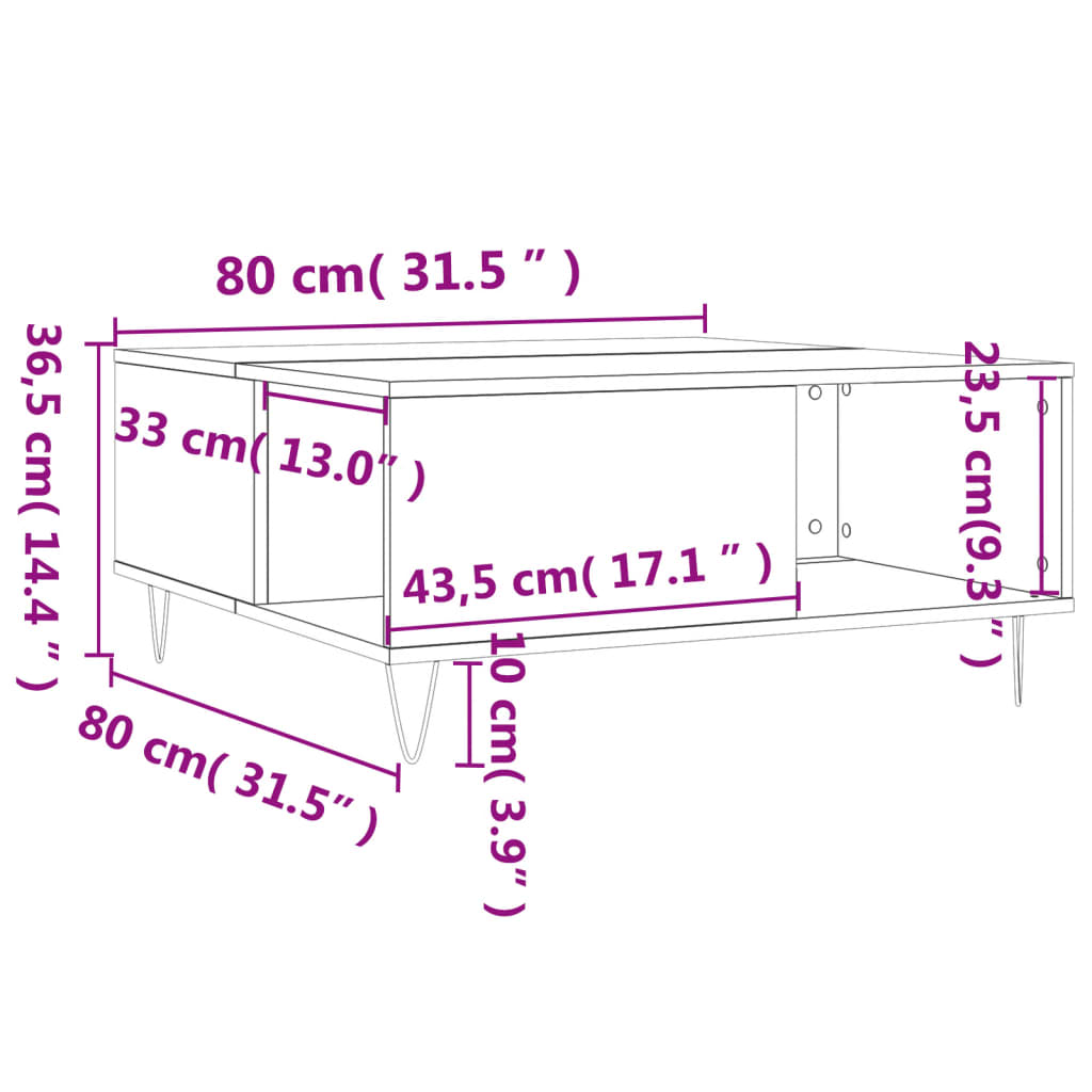 vidaXL Couchtisch Sonoma-Eiche 80x80x36,5 cm Holzwerkstoff