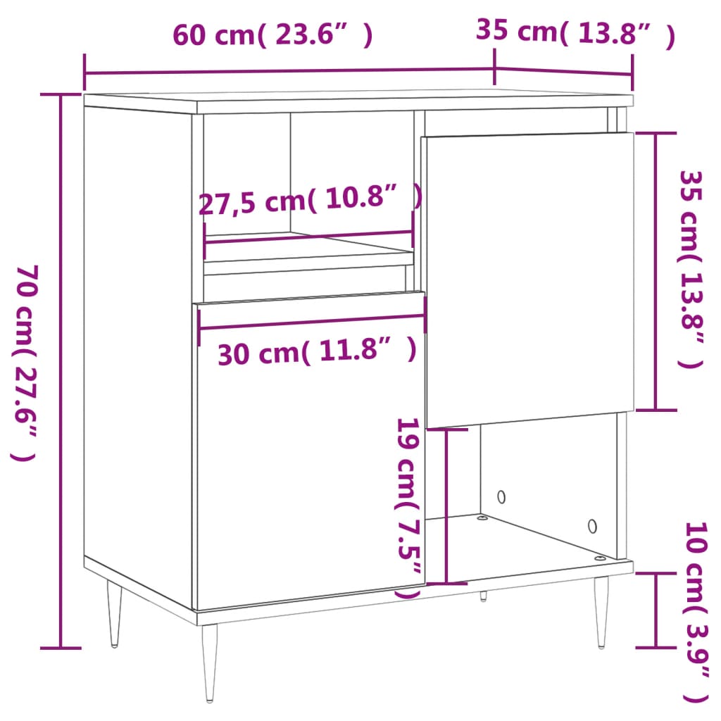 vidaXL Sideboard Sonoma-Eiche 60x35x70 cm Holzwerkstoff
