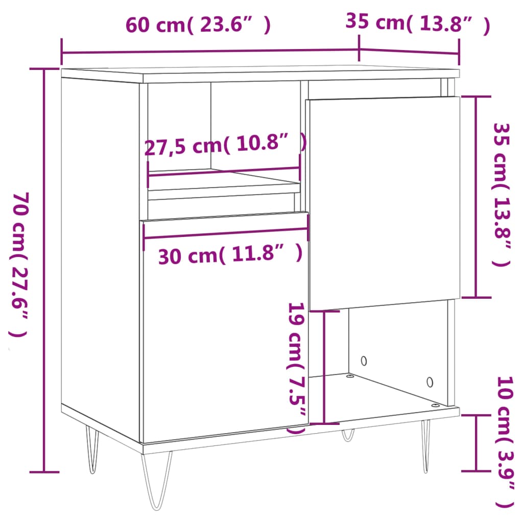 vidaXL Buffet haut brillant blanc 60x35x70 cm Bois d'ingénierie