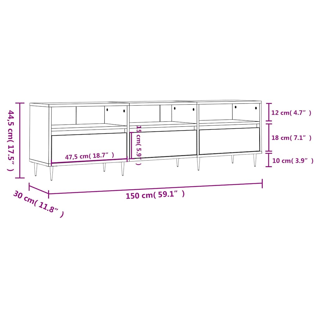 vidaXL TV-Schrank Hochglanz-Weiß 150x30x44,5 cm Holzwerkstoff